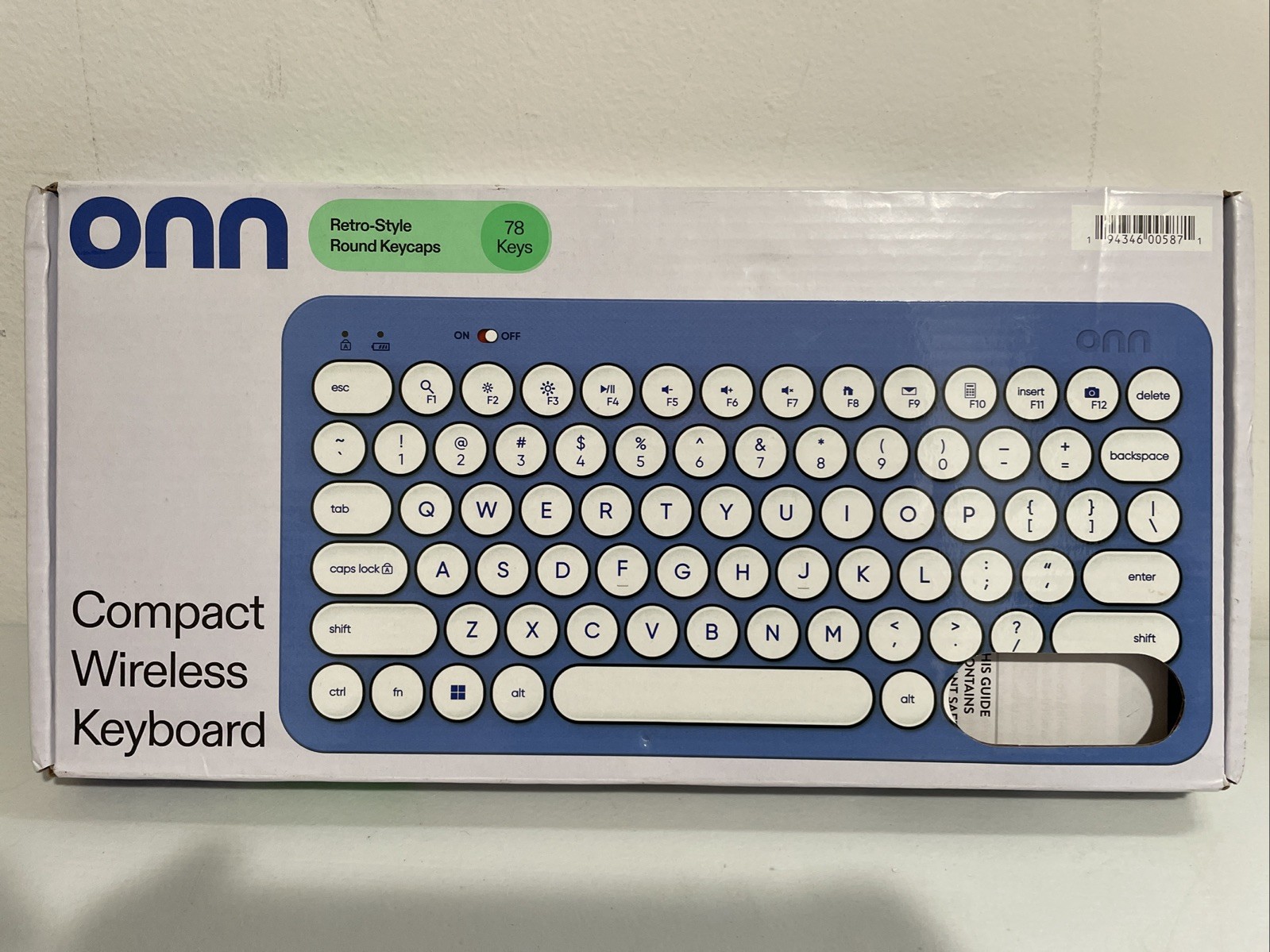 Onn Compact Wireless Keyboard, 78 Keys, Blue Retro Round Keycaps