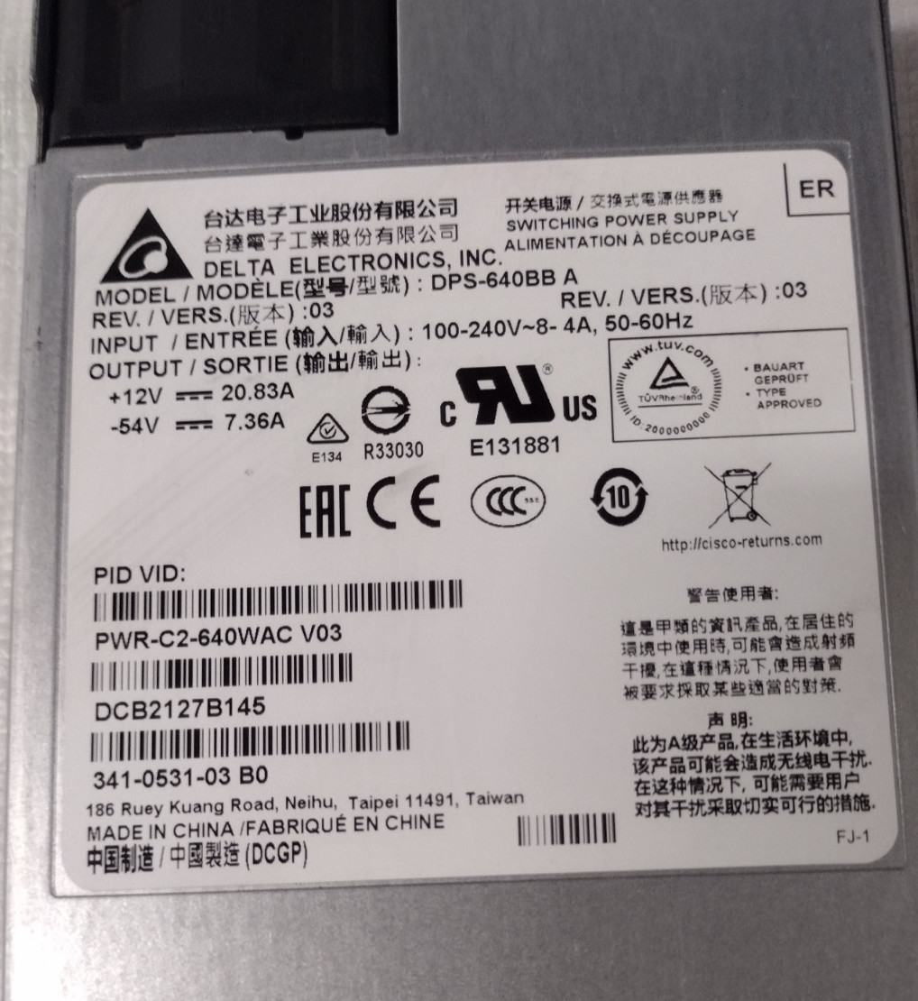 DELTA Power Supply 640W DPS-640BB (A)/ 341-0531-03 / PWR-C2-640WAC