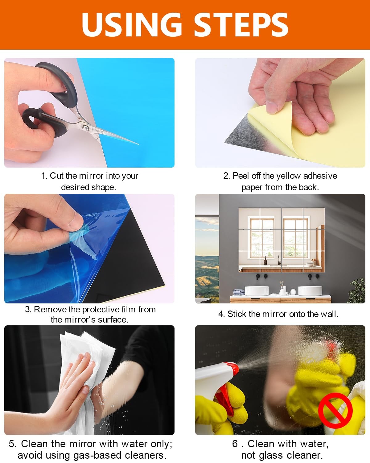 Self Adhesive Mirror Reflective Wall Sticker Film Paper Home Kitchen Decor Lot