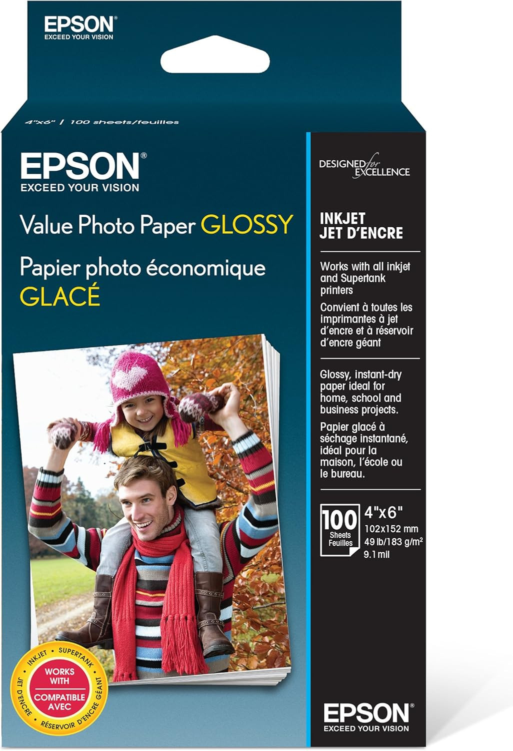 Epson Value Photo Paper Glossy, 4″x6″, 100 Sheets (S400034)