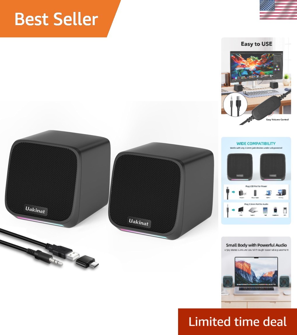 Plug-and-Play Portable desktop Speakers with 3.5mm Connection & Volume Control