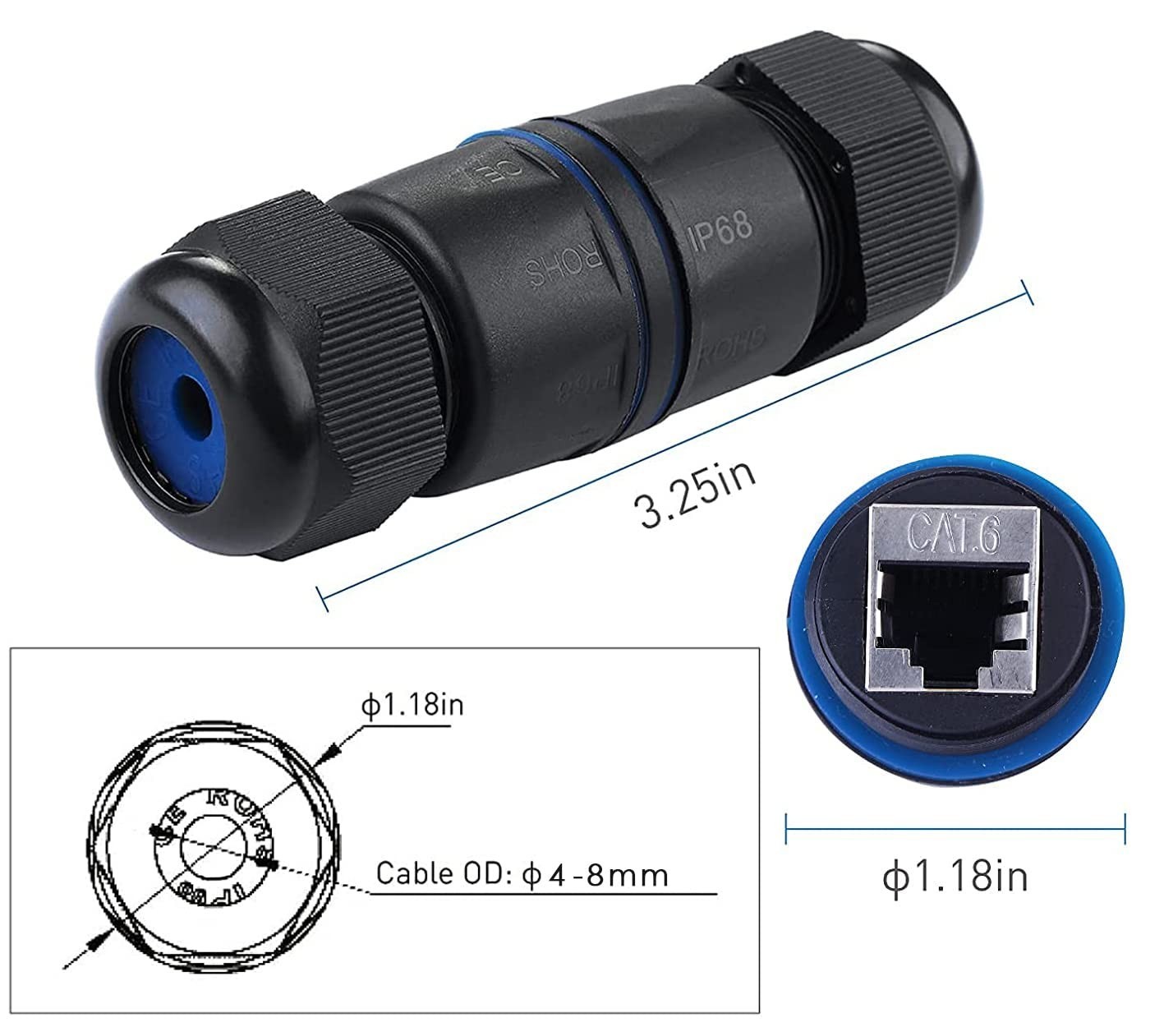 Waterproof Ethernet Cable Coupler CAT6 CAT5e Inline Shielded Female RJ45 Outdoor