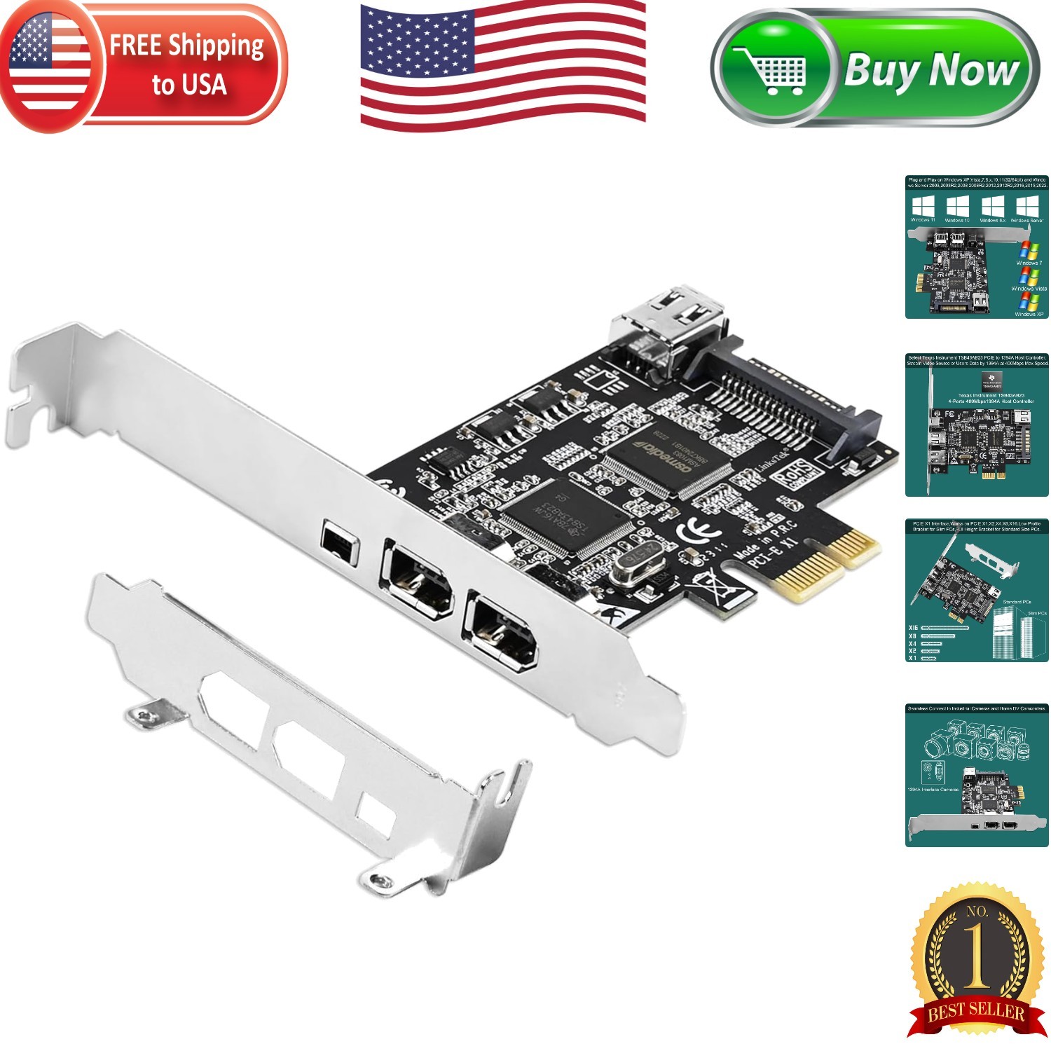 PCIE 1394A Firewire Card with 4Pin to 6Pin Cables – Upgraded Performance for PCs