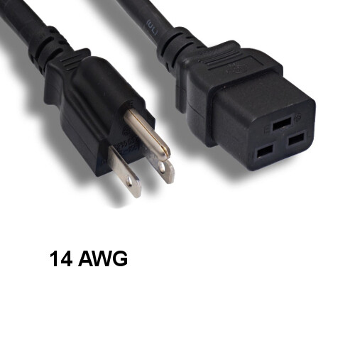 KNTK 3′ AC Power Cable NEMA 5-15P to IEC-60320 C19 14AWG 15A 125V SJT UL Server