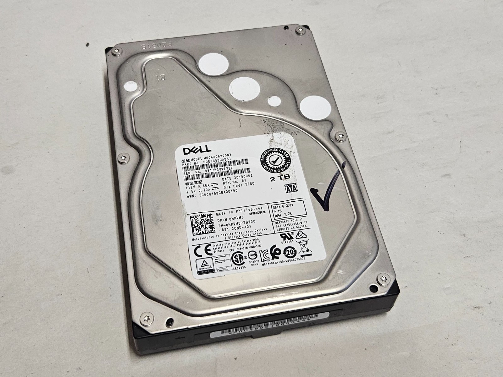Dell MG04ACA200NY, 2TB, SATA III Hard Disk Drive, Cache 128MB, 7200 RPM, 3.5″