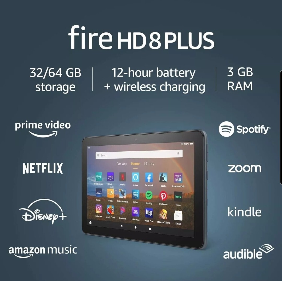 🔥 Amazon Kindle Fire HD 8 Plus Tablet 8″ Display 10th Gen With Alexa 32GB SLATE