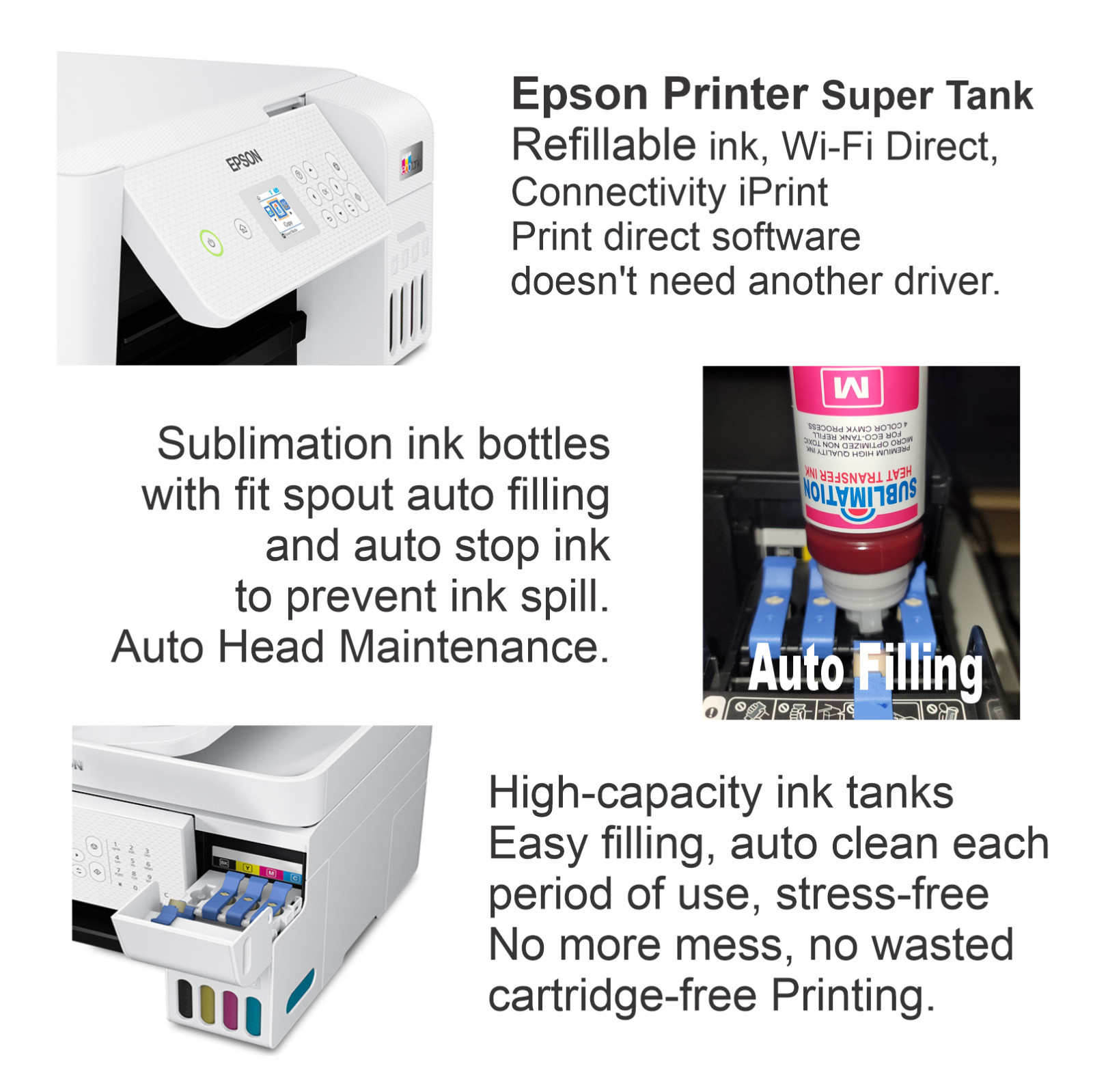 Epson Printer with Sublimation ink Plus 5 in 1 Heat Press Complete Bundle,,