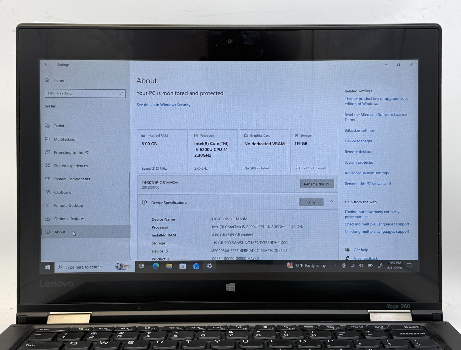 Lenovo Thinkpad Yoga 260 (2in1) i5-7200u 2.3GHz 8GB RAM 128GB SSD – Touchscreen