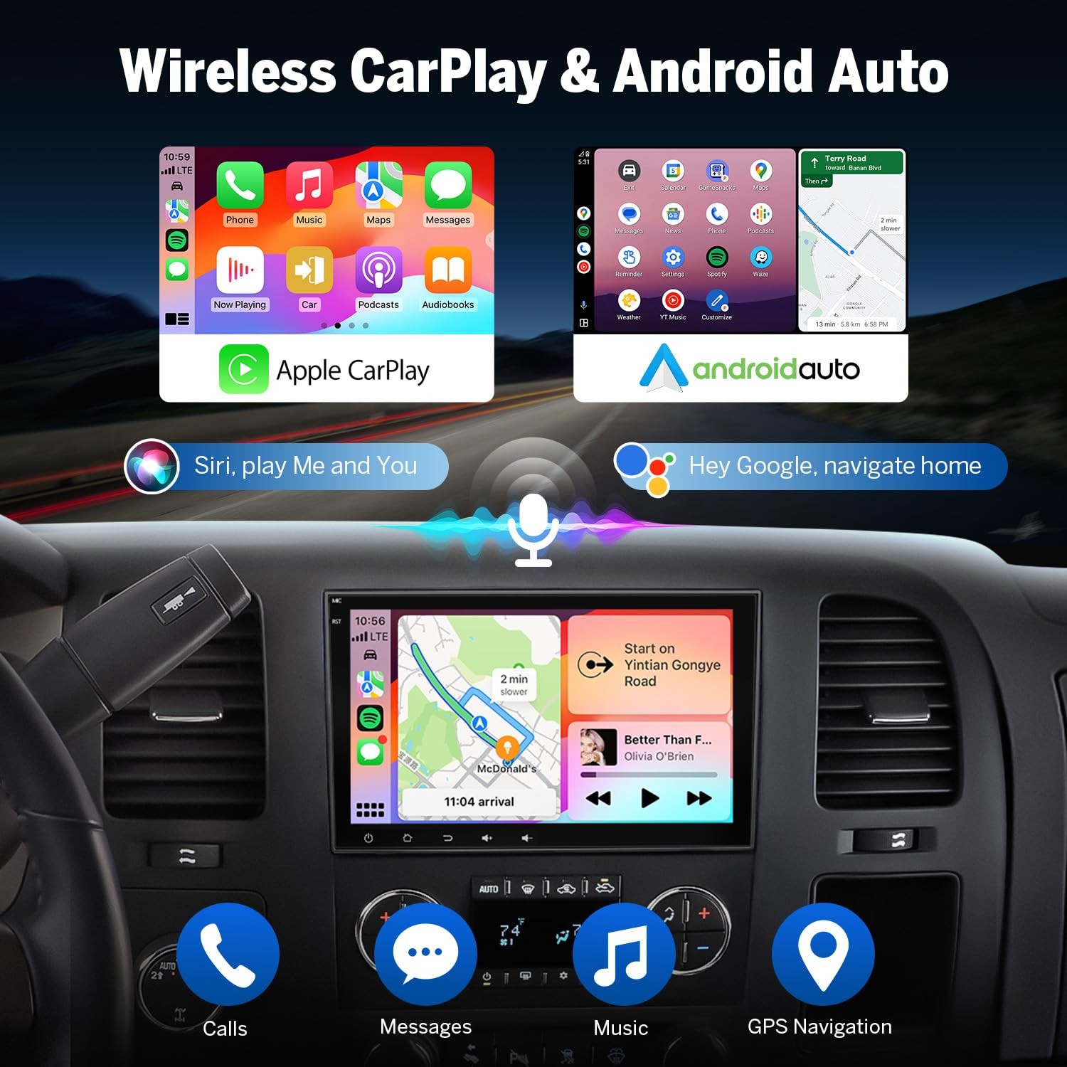 EononGMX7A 4G+64G Android 14 Car Stereo Compatible with,GMC/Chevy/Buick Wireless