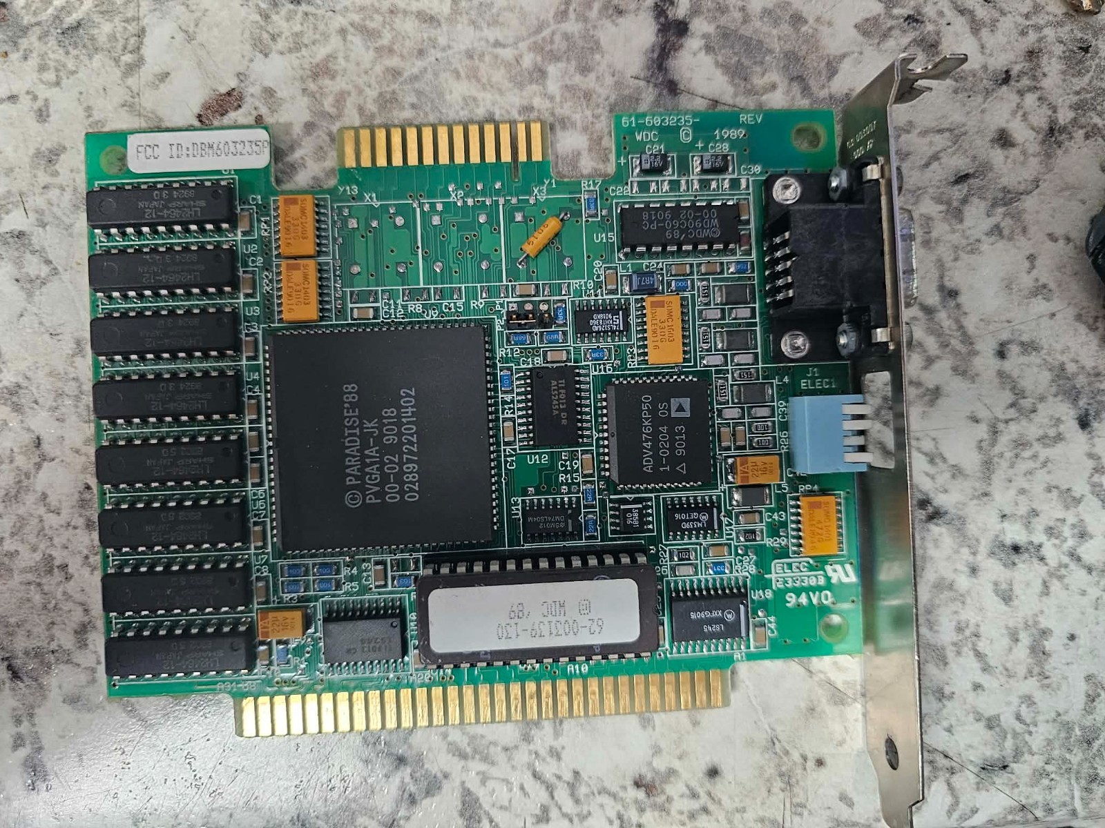 Retro Vintage Western Digital Paradise PVGA1A-JK VGA 256KB 8bit ISA Tested Good