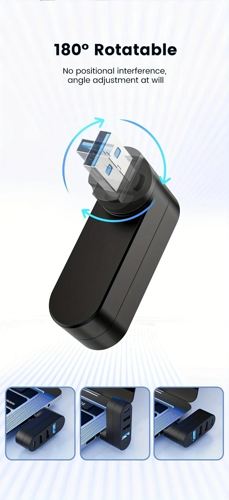 USB 3.0 Hub 3/4 port high speed Data Splitter Rotatable Adapter Pc Laptop MacBok