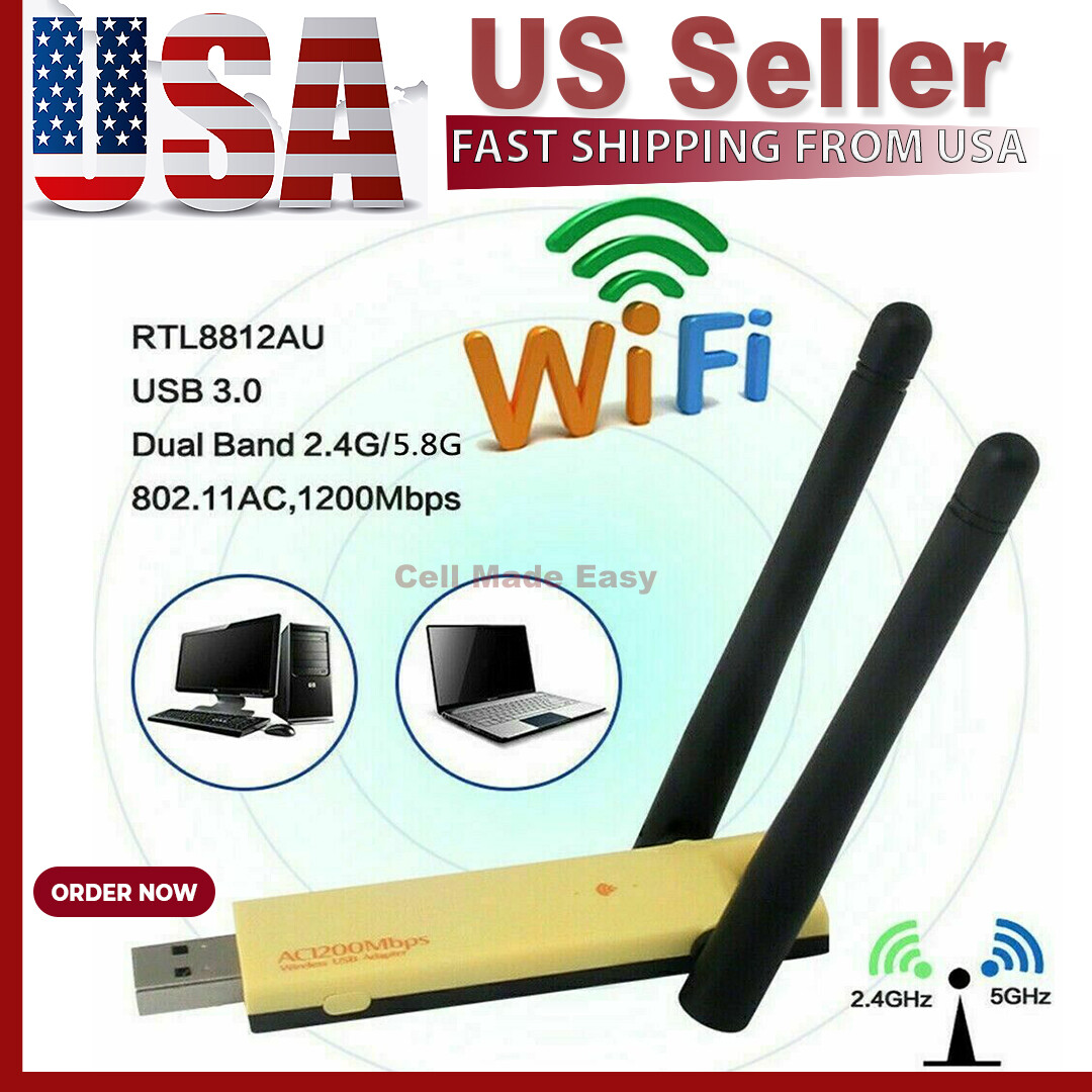 NEW 150/300/600/1200 Mbps 2.4/5Ghz USB WiFi Network Adapter Antenna 802.11 LOT