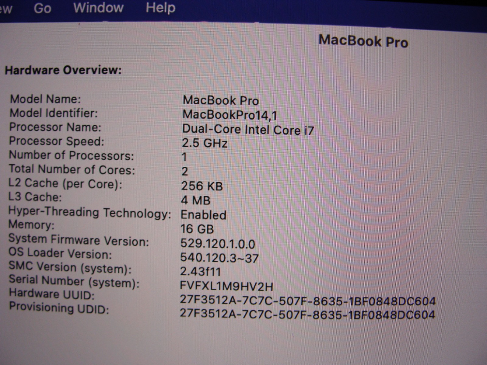 Apple MacBook Pro 13″ Mid-2017 A1708 /BTO OS Monterey i7-7660U 2.5GHz 16GB 512GB