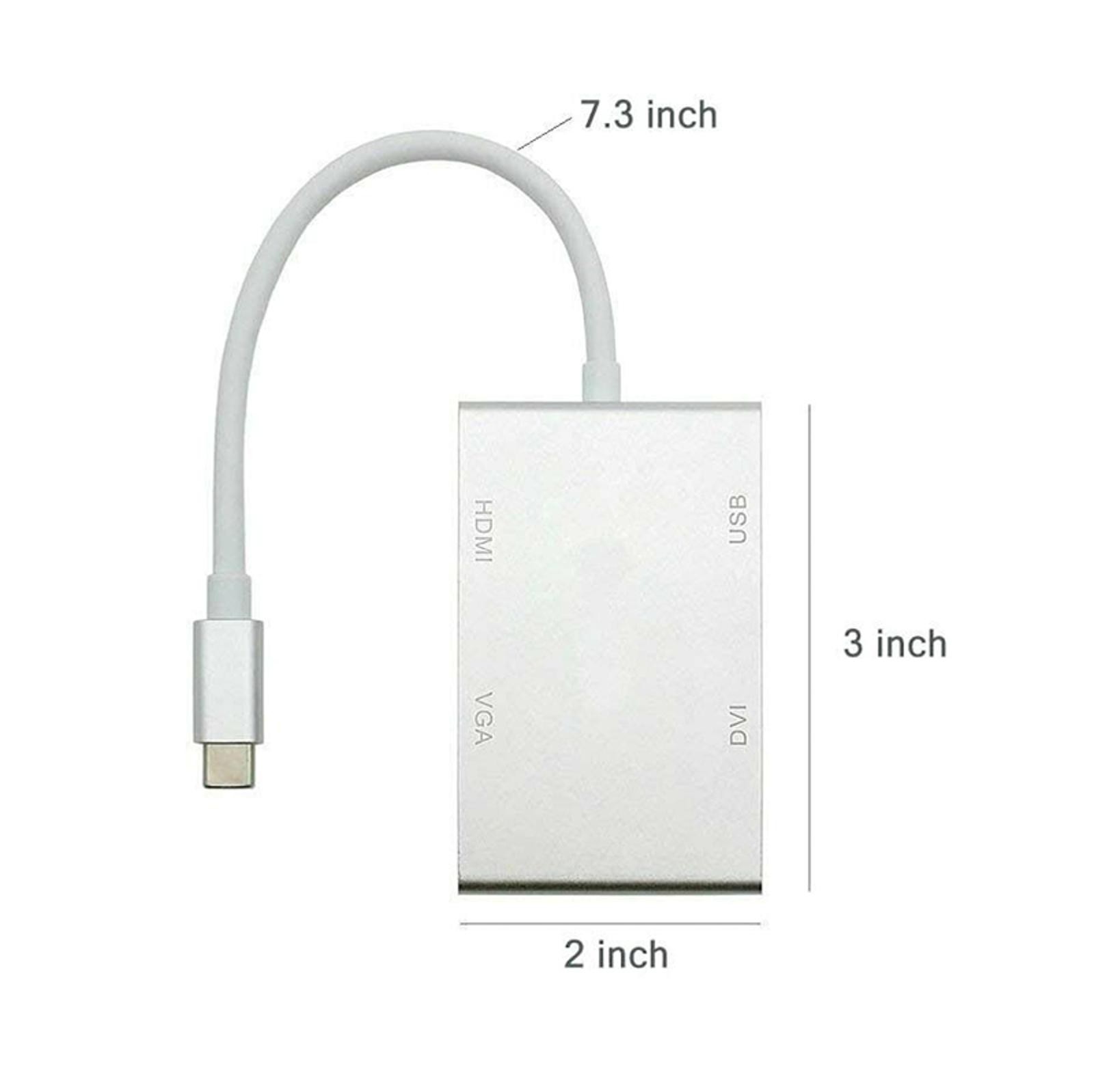 4 in 1 USB-C Type-C to 4K HDMI VGA DVI Converter USB 3.0 Port Hub Adapter Cable