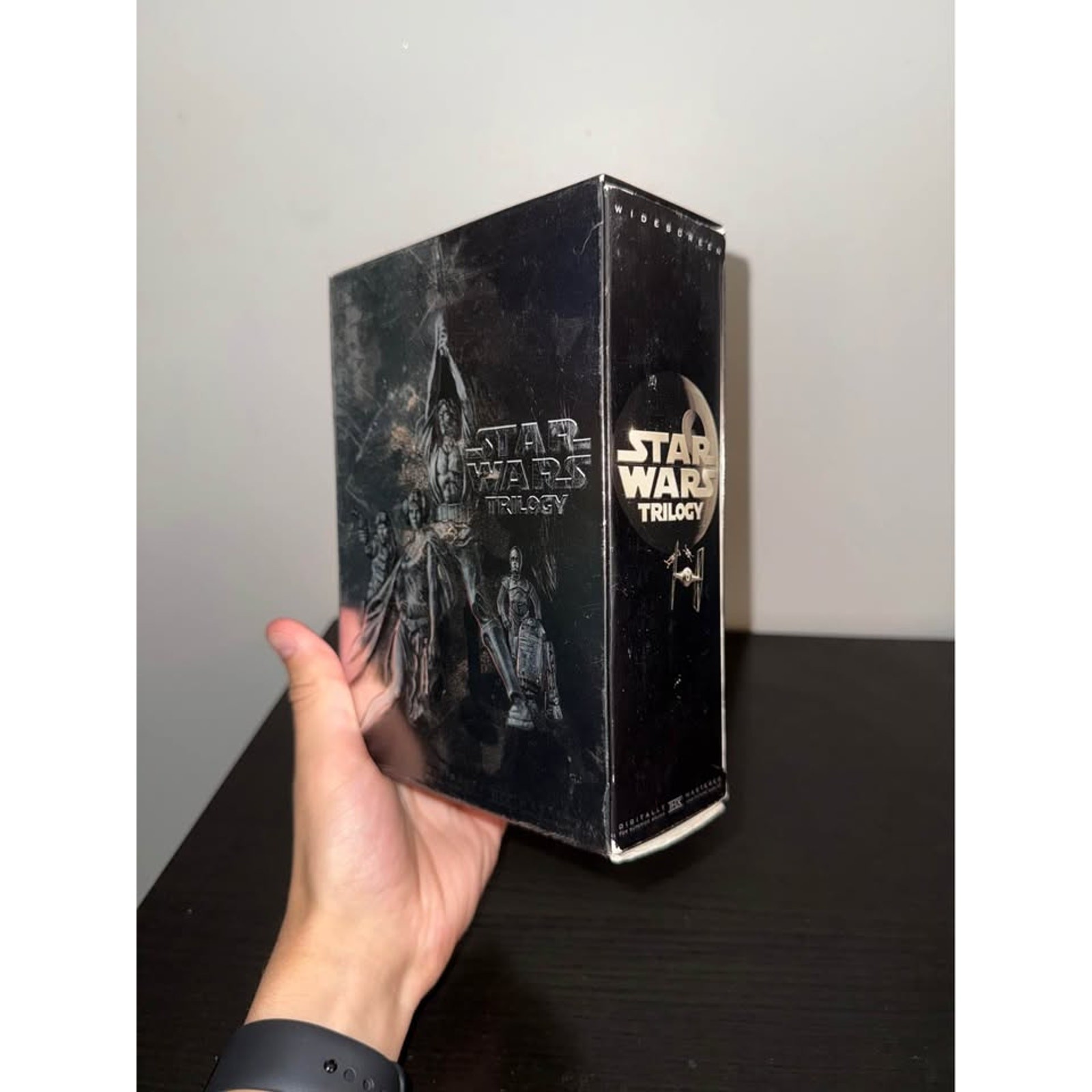 Star Wars Trilogy DVD Box Set, Episode II DVD, and The Last Jedi Blu-ray