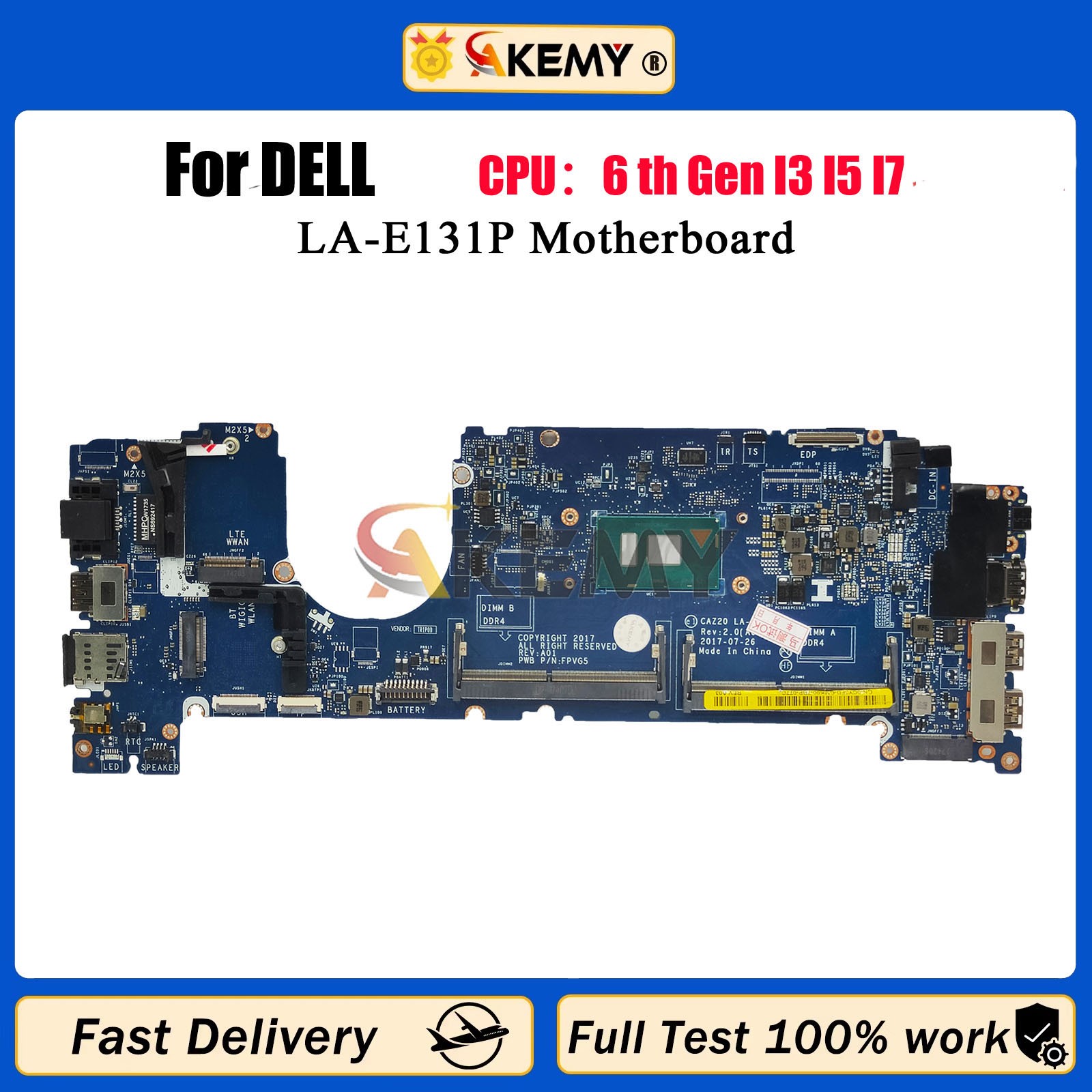 For Dell Latitude 7480 LA-E131P Laptop Motherboard 04GTKN 0N480V with i5 i7 CPU