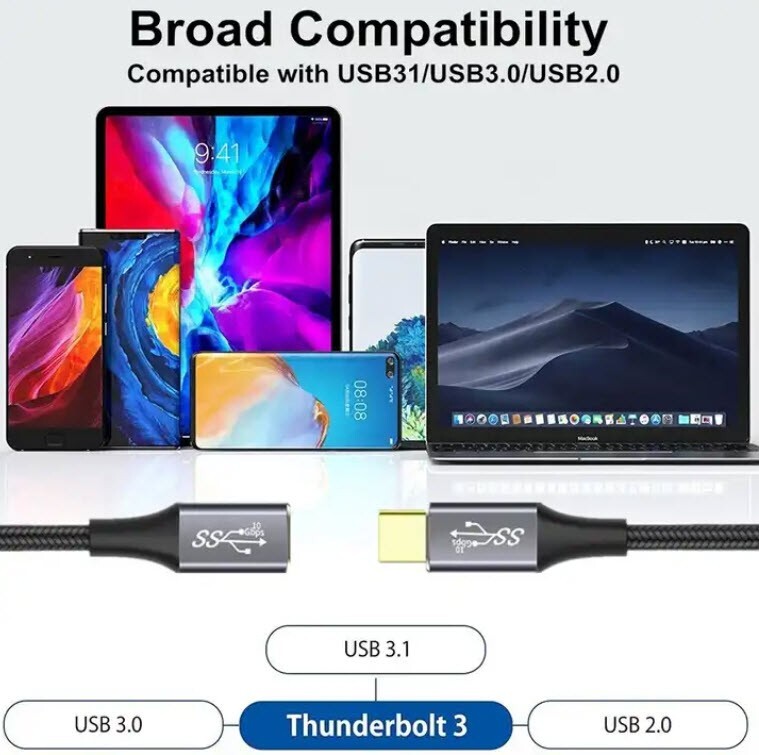 3M (9.84Ft) 10Gbps Gen2 USB 3.1 to USB-C Type-C Extension Cable Fast Charging