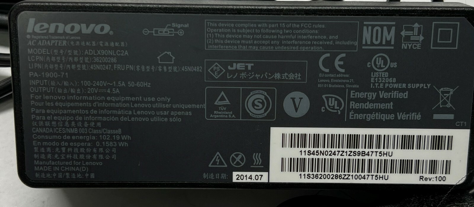 OEM Lenovo Thinkpad 90W 20V 4.5A Power Supply AC Adapter Square Slim Tip Genuine