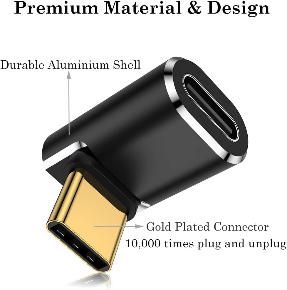 USB C 90 Degree Adapter, Right Angle L Shape USB Type C Male to Female 2 Pack