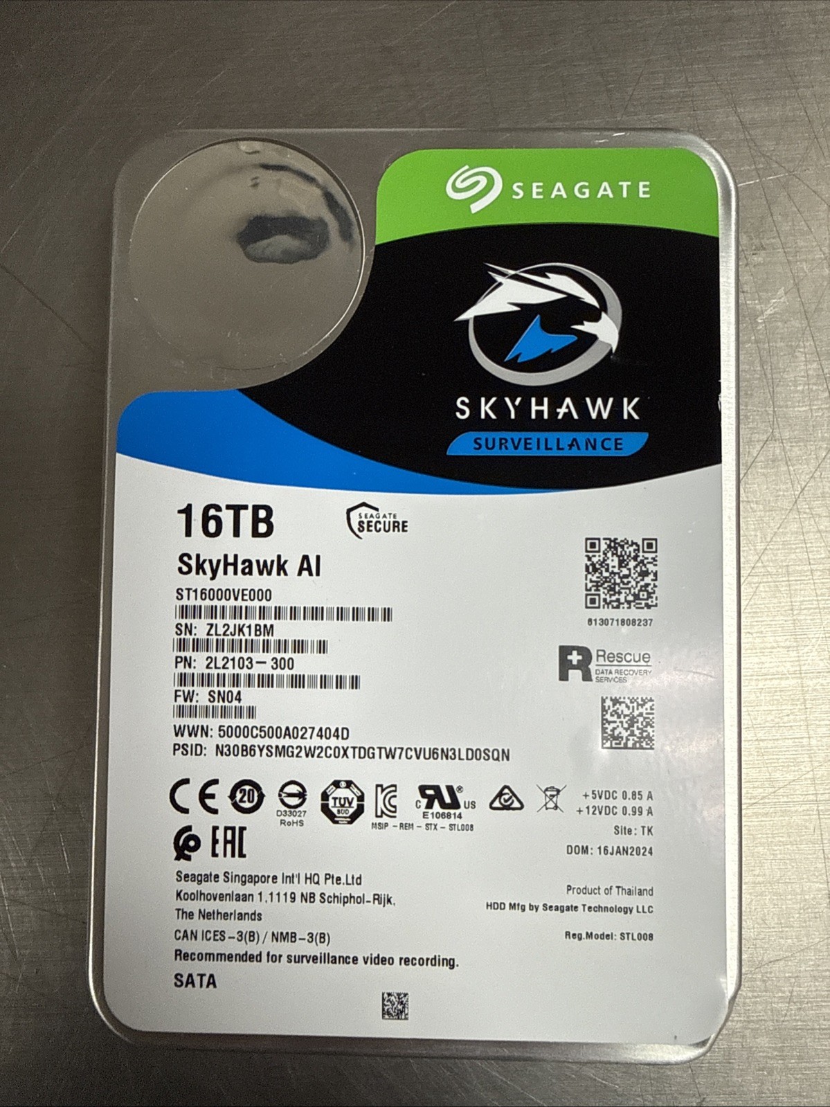 Seagate SkyHawk AI 16TB 7200RPM SATA 3.5″ Internal HDD ST16000VE000 Not Working