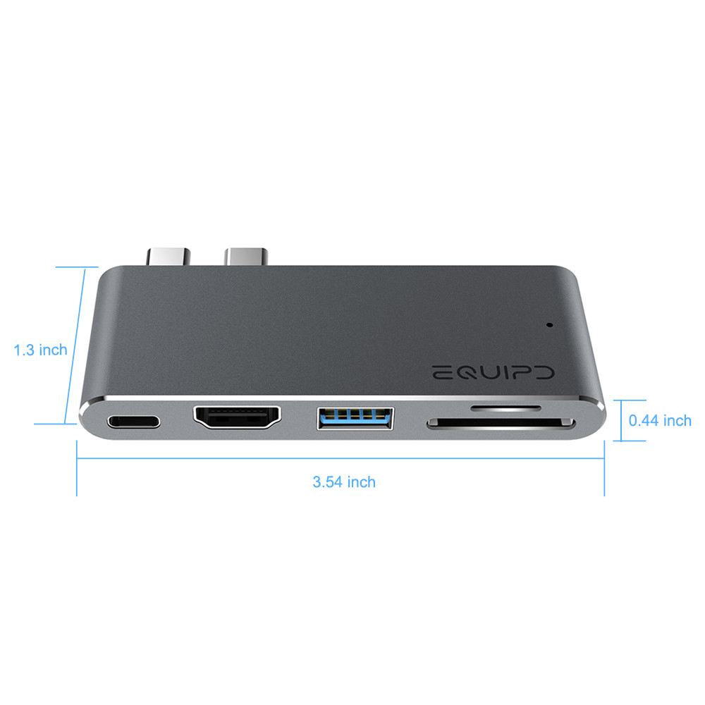 Aluminum USB-C Hub w/4K HDMI, Thunderbolt 3, USB 3, Card Reader for Macbook Pro
