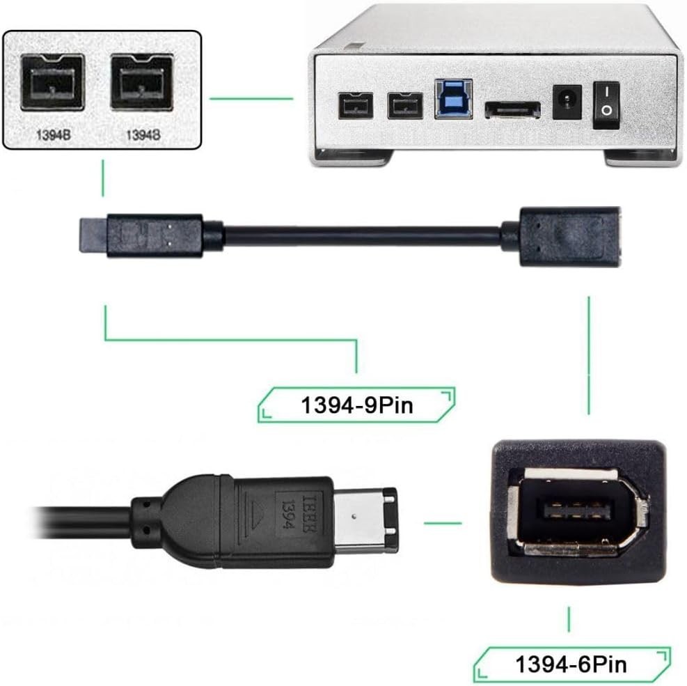 Plug-and-Play FireWire 800 to 400 Adapter – 20cm High-Speed Connection