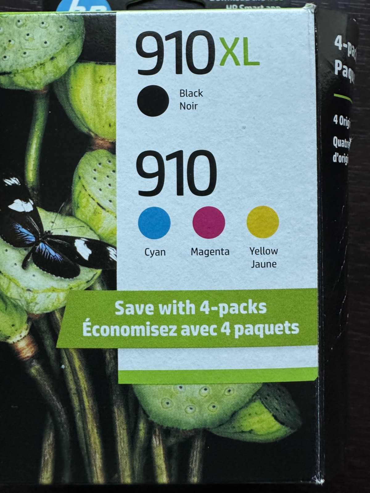 HP 910xl 910 Black/Cyan/Magenta/Yellow 4-Pack Inkjet Cartridges Exp Sep 2026 NOB