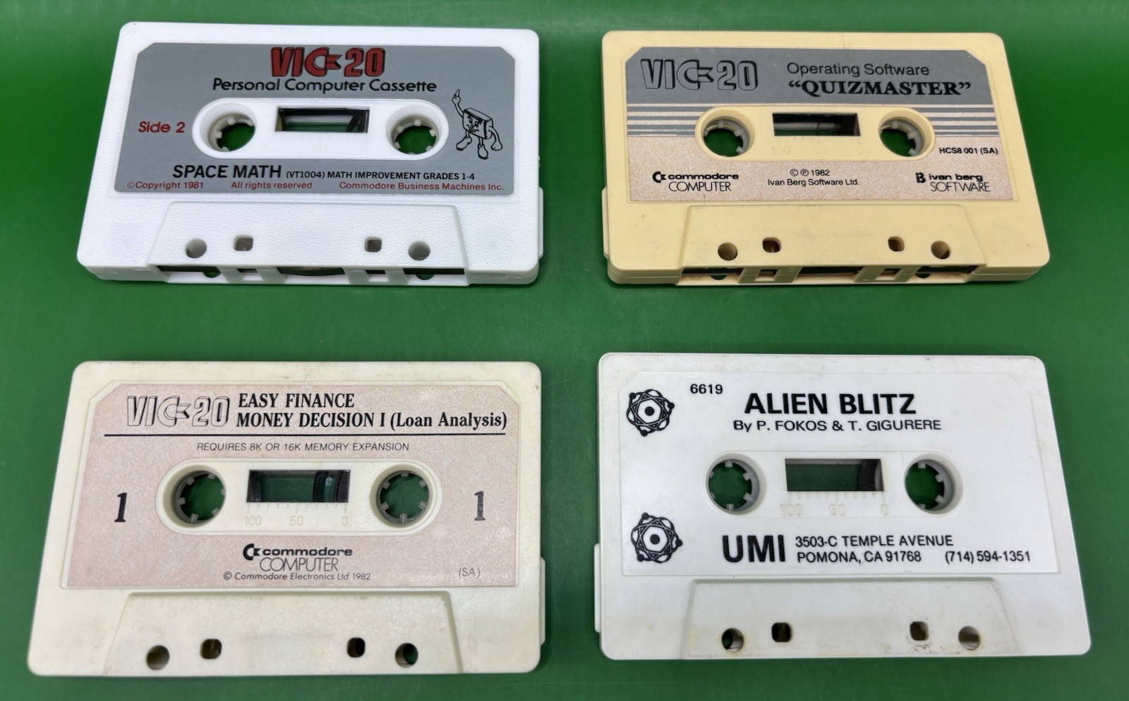 Commodore Vic 20 Computer Cassette Lot Of 4 Program and Alien Blitz Game