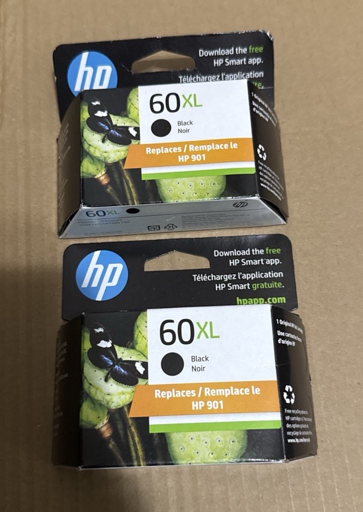 HP 60XL Black Ink Cartridges -NEW -LOT OF 2 – CC641WN – Exp 1/26 To 12/27