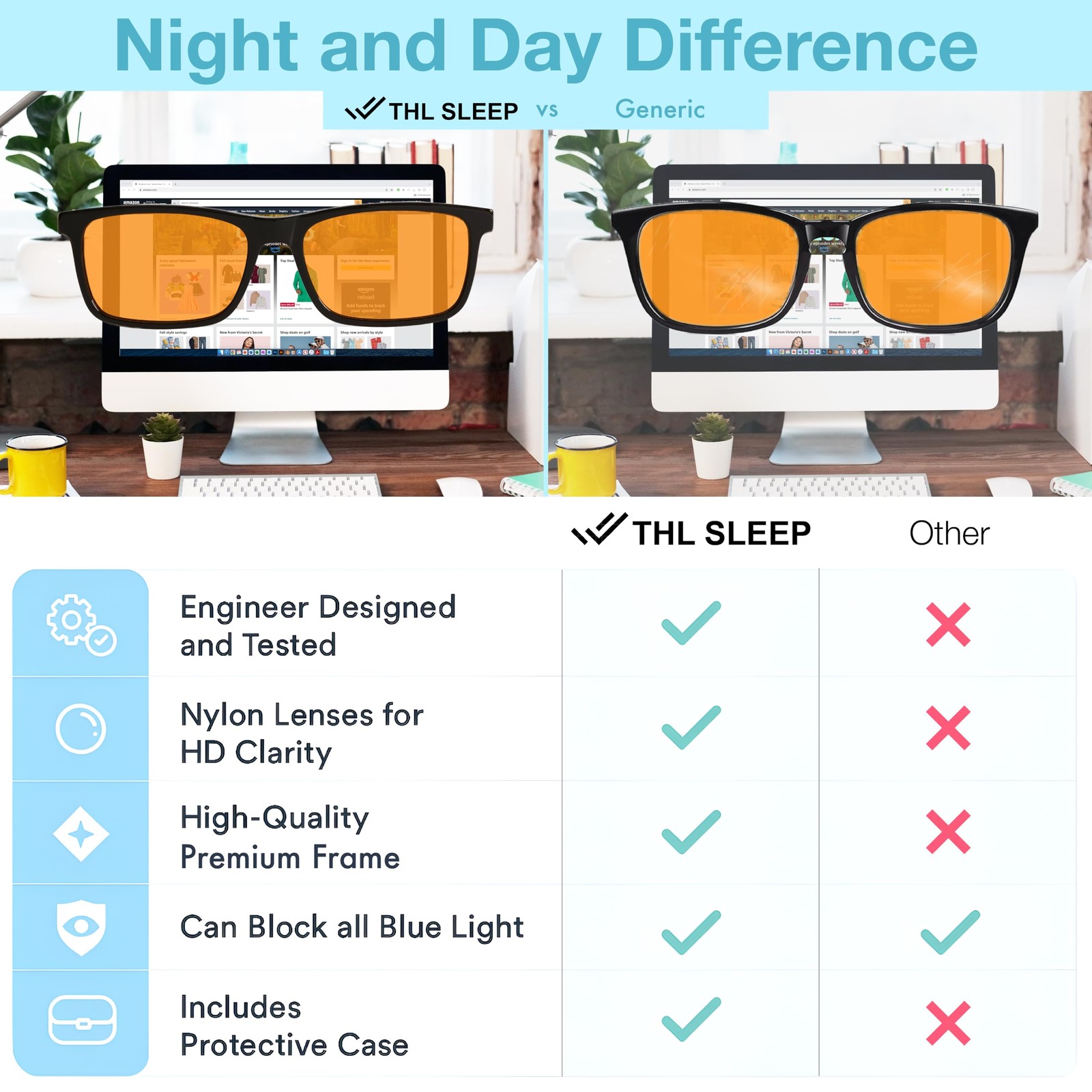 Orange Blue Light Blocking Glasses for Better Sleep – Premium Carbon Fiber Am…