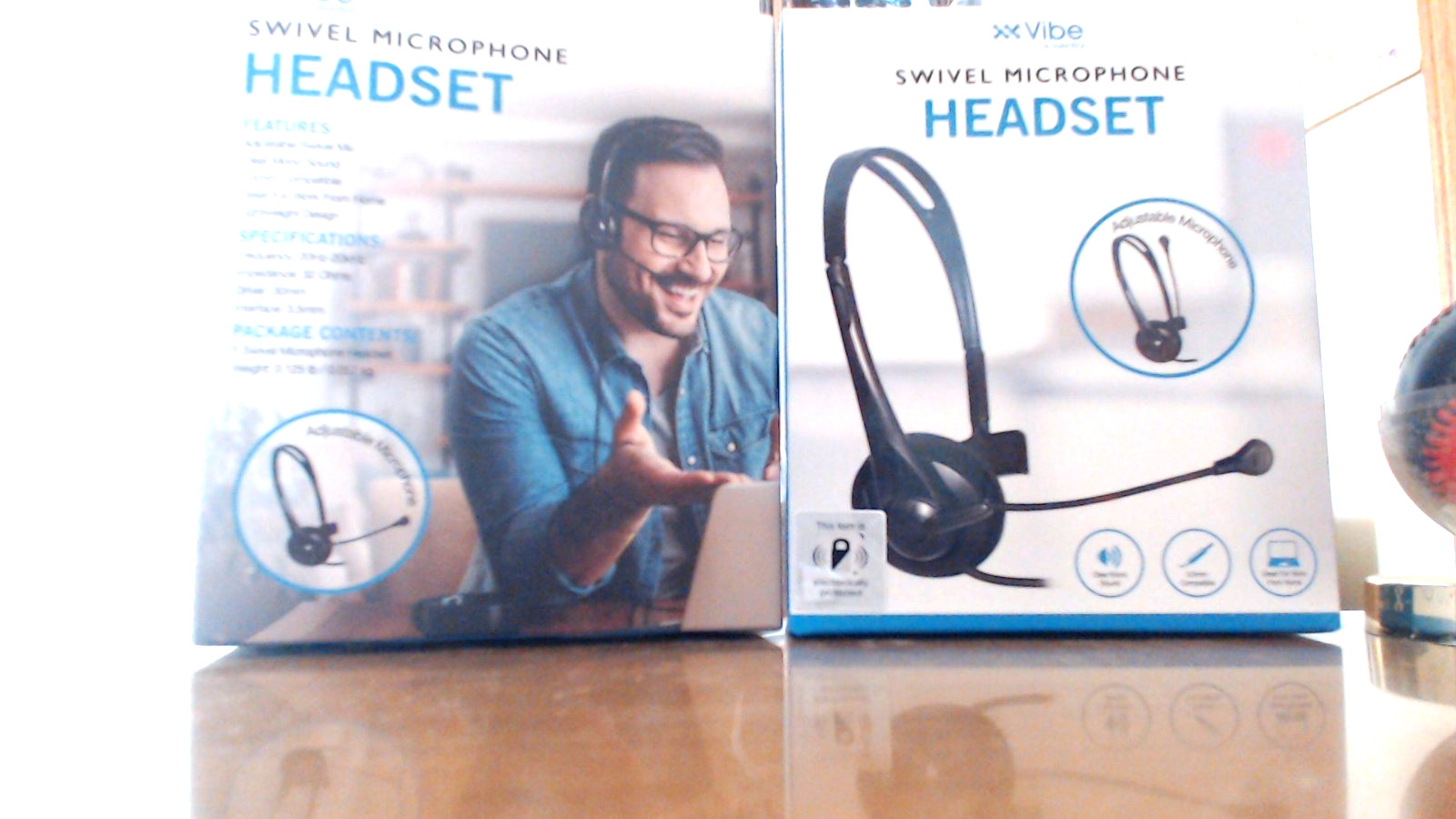 Set of (2) VIBE 3.5mm Plug-In Mono Headsets – With Swivel Microphone NEW IN BOX