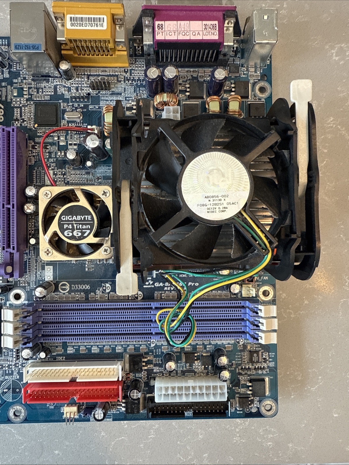 Gigabyte GA-8PE667 Pro Rev 1.2 Socket 478 Motherboard w/ Pentium 4 CPU & Cooler