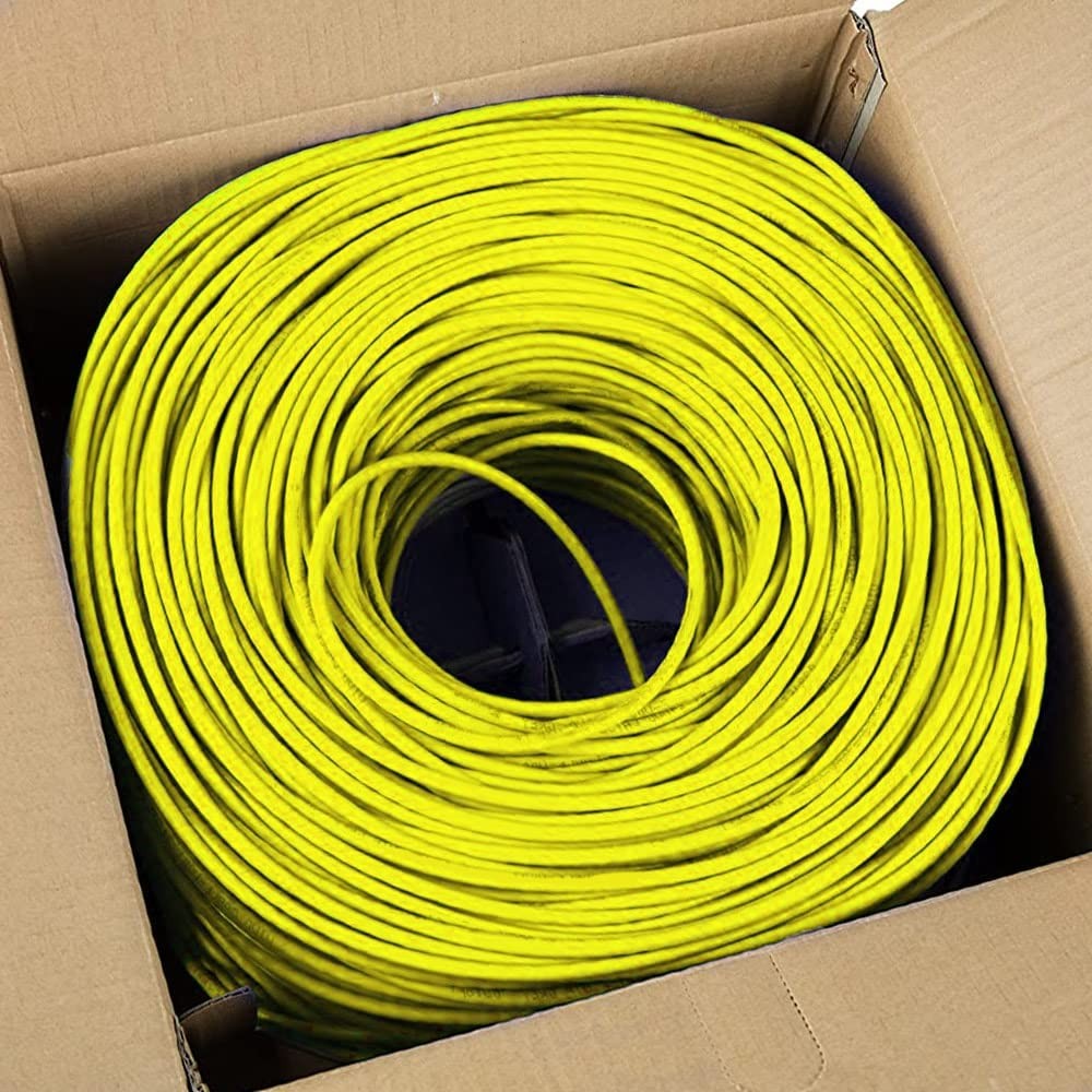 1000ft Cat5e Plenum Ethernet Cable CMP Solid 24AWG UTP Fast Install Yellow