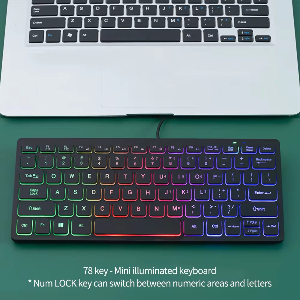 Mini USB Wired Keyboard 78 Keys Compact External Keyboard for PC