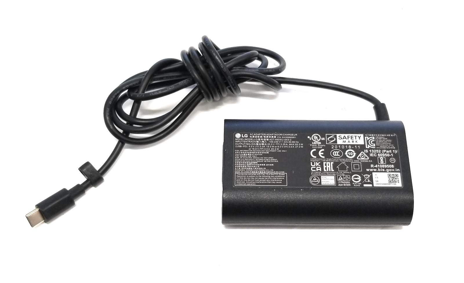 Genuine LG Gram ADT-65DSU-D03-2 AC Laptop USB-C Power Adapter 20V 3.25A 65W