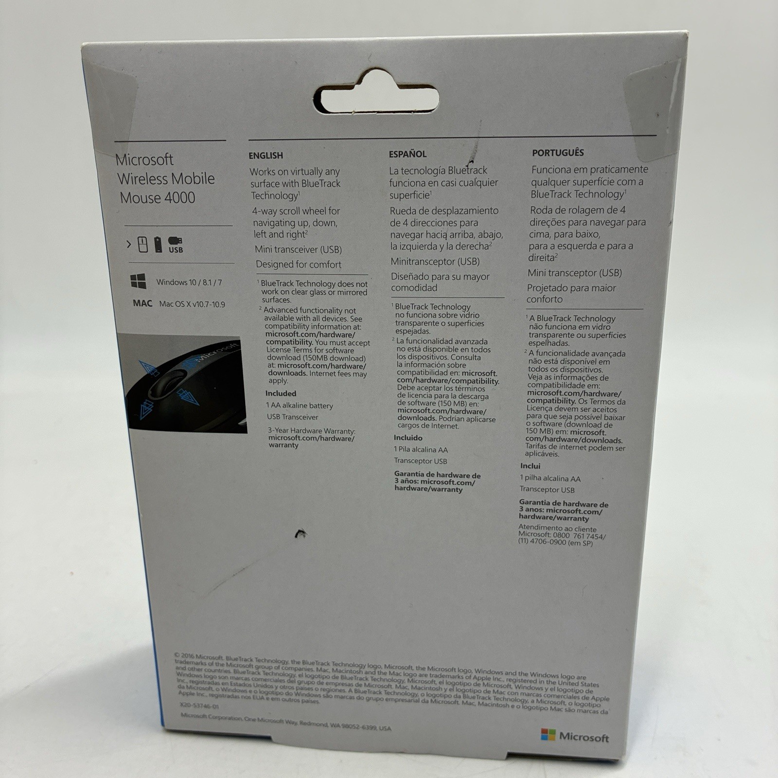 Microsoft Wireless BlueTrack Mobile Mouse 4000 NEW SEALED Black Model 1383