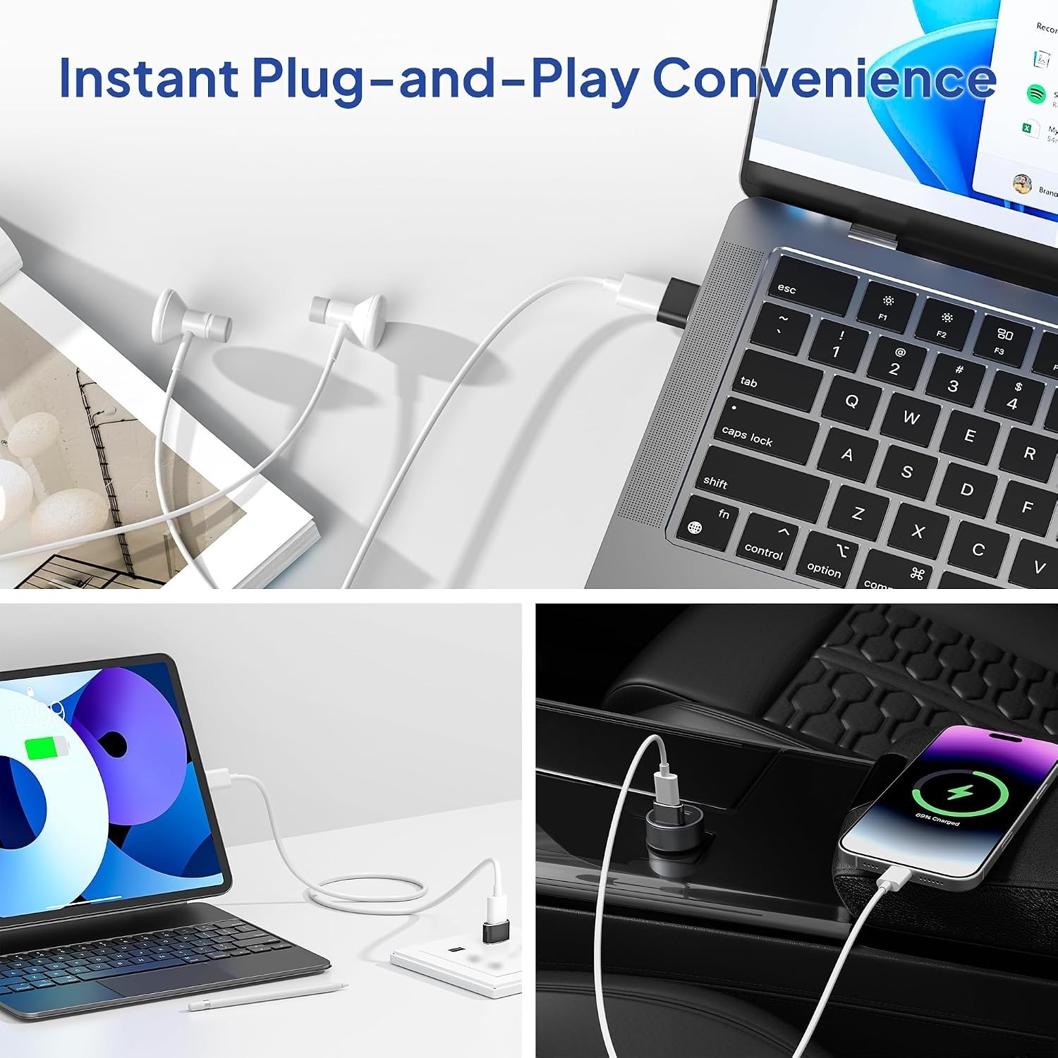 Aluminum USB to USB-C Adapter 4-Pack – High-Speed Charging for iPhone & Android