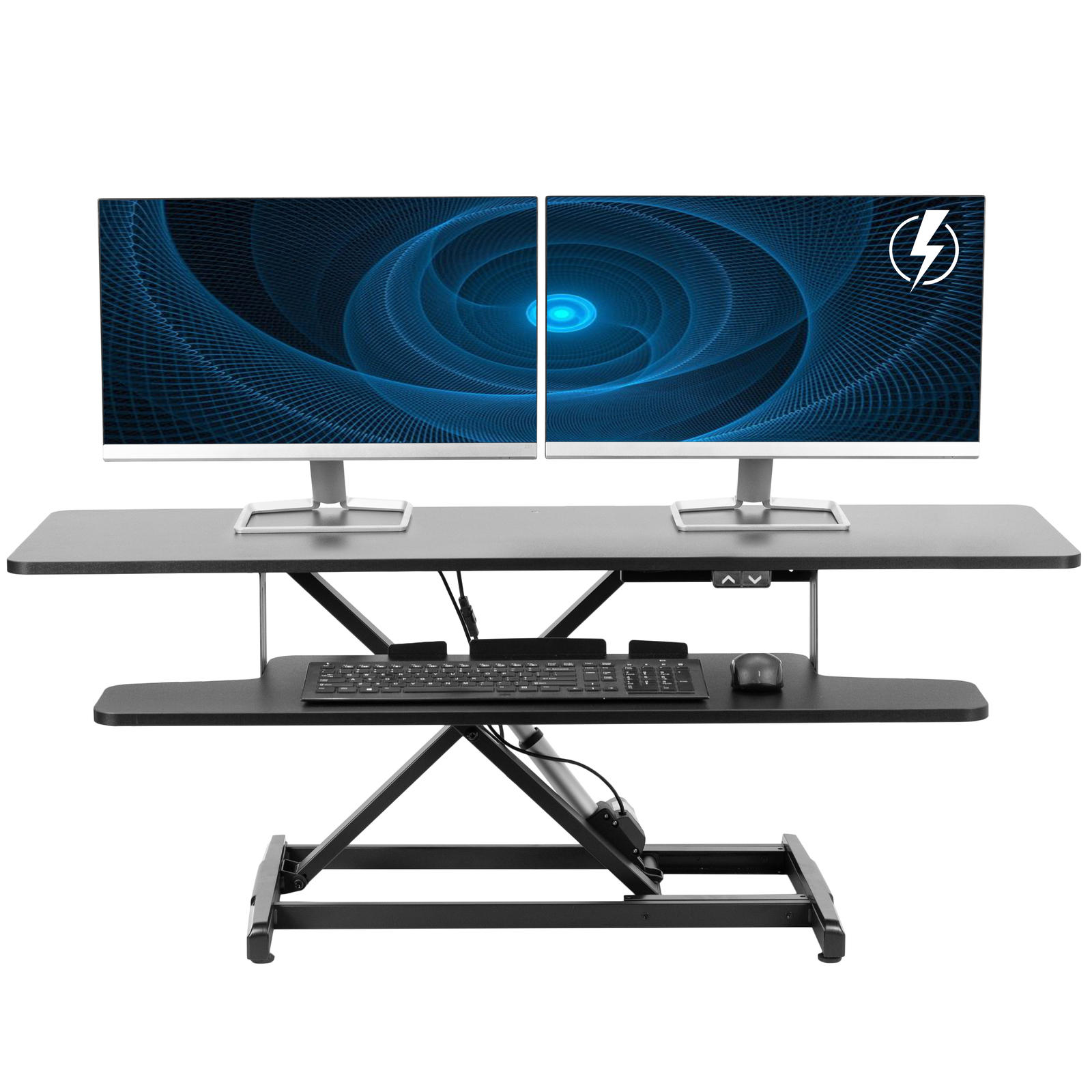 VIVO Black Electric 47″ Standing Desk Monitor Riser, Dual Arm Sit Stand Tabletop