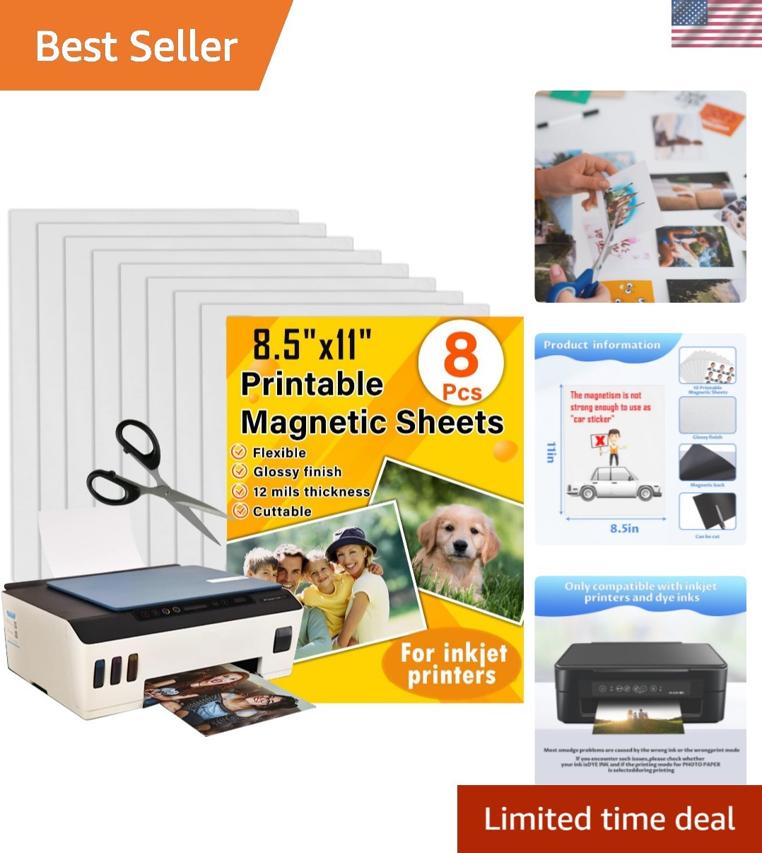 Printable Magnetic Sheets 8.5×11 Inches for Inkjet Printers, 8 Sheets Glossy …