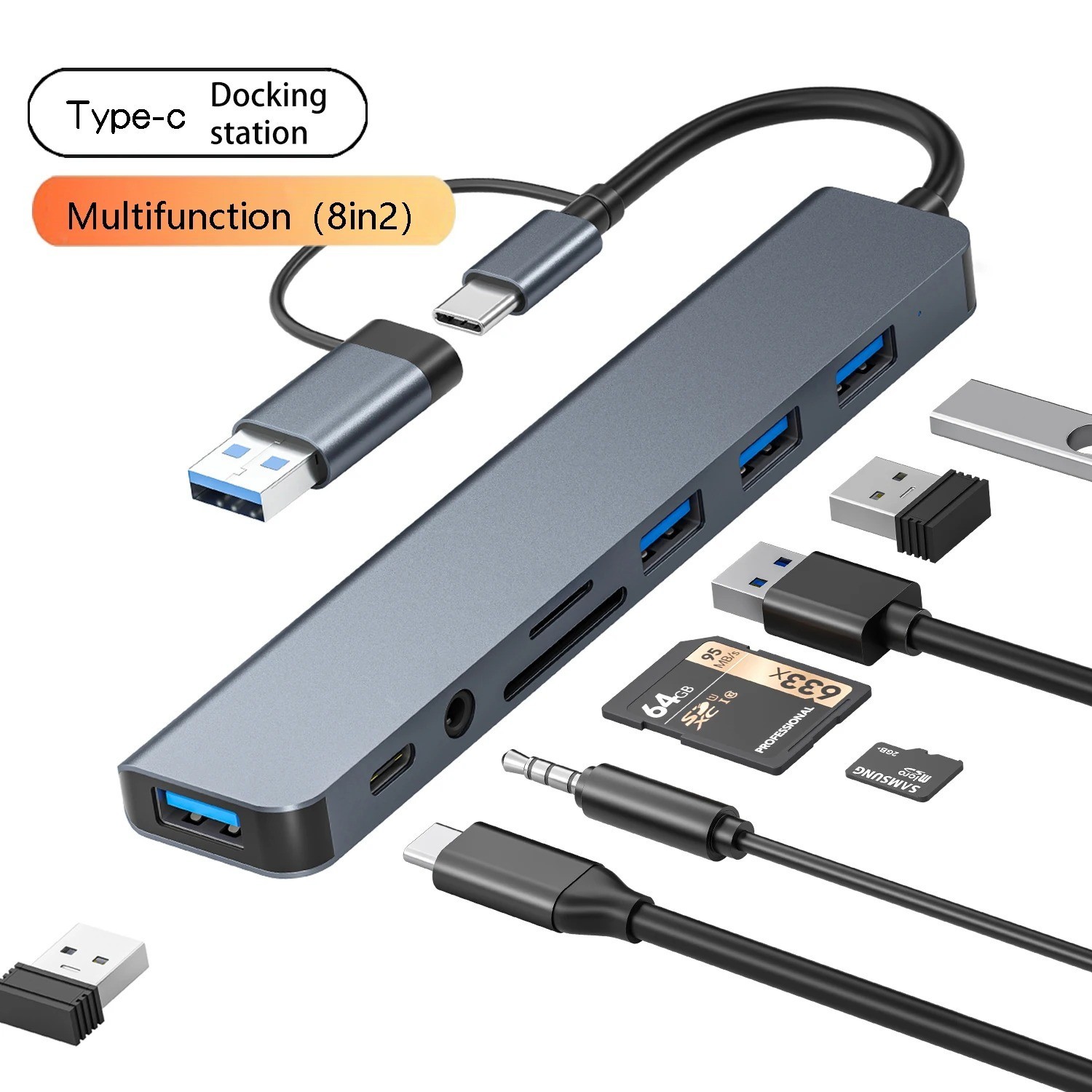 8 in 2 USB-C Hub Type C To USB 3.0 4K HDMI PD Adapter For iPhone Macbook Pro/Air