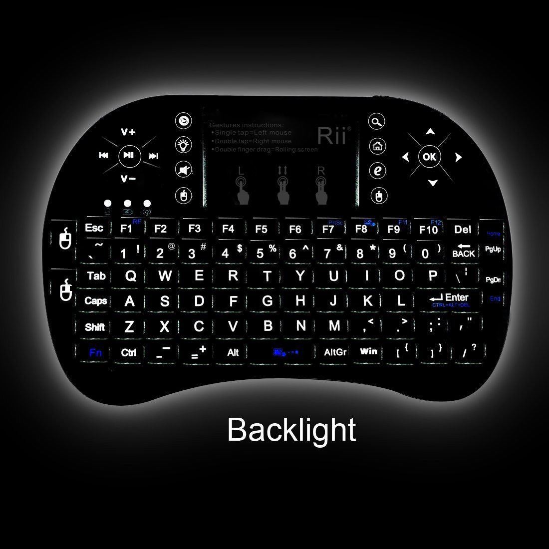 Rii i8+ Black Mini Wireless Keyboard with BACKLIGHT for Smart TV Android TV Box