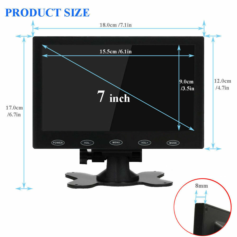 US-7” Portable Small Monitor HDMI LCD Screen for PC/TV/Security System VGA