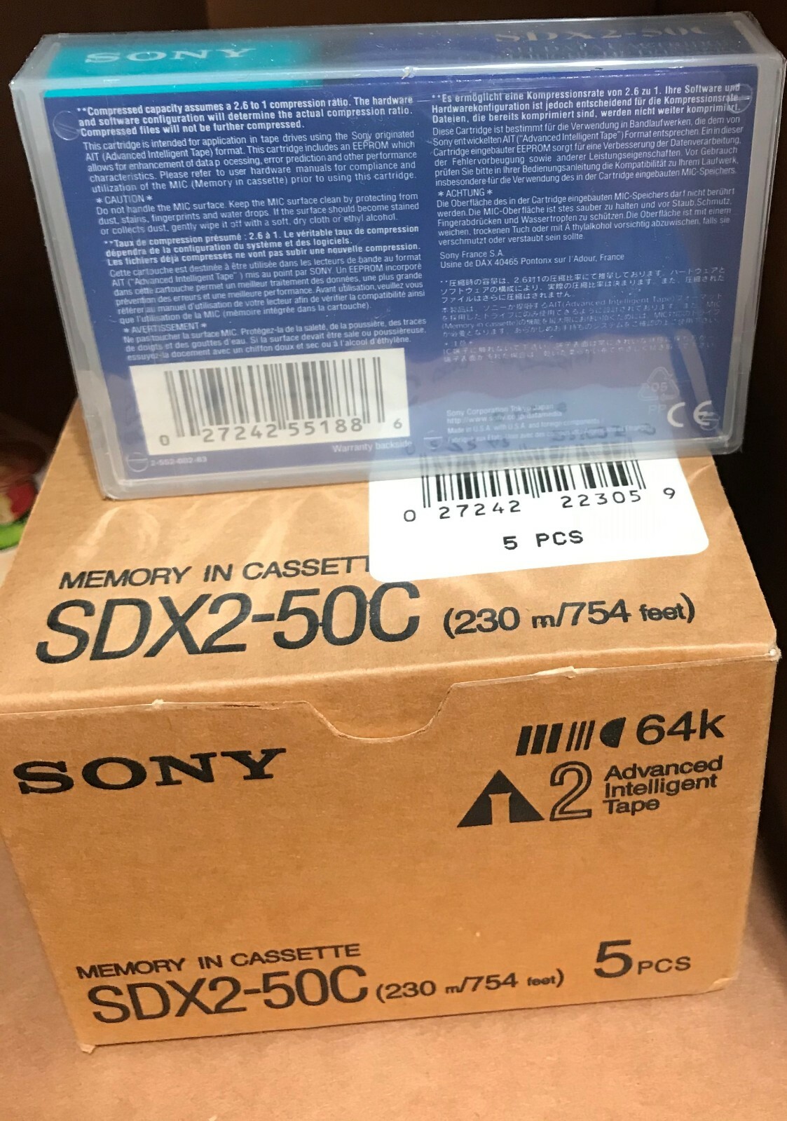 5 Pack NEW Sony SDX2-50C – AIT2 Data Tapes – 50 GB / 130 GB