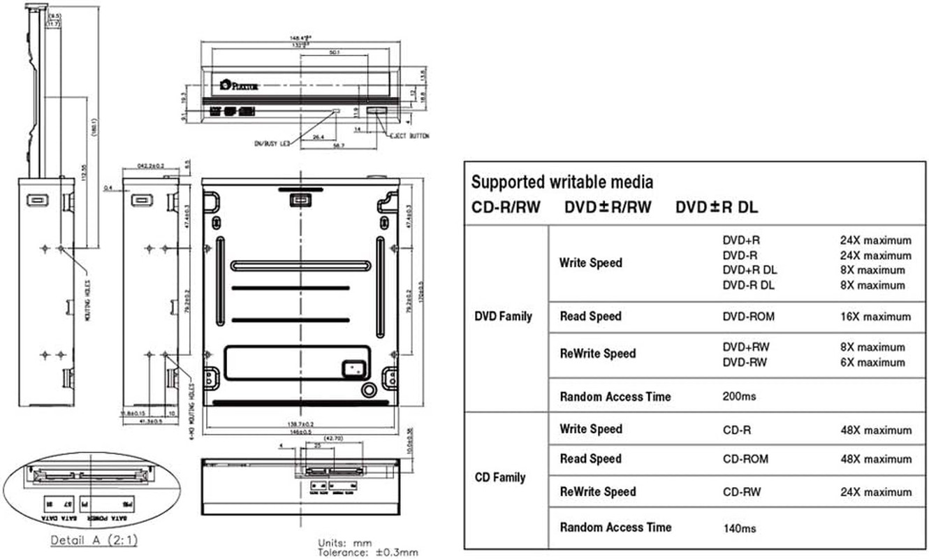 Digital Plextor Plexwriter PX-891SAF 24X SATA DVD/RW Dual Layer Burner Drive Wri