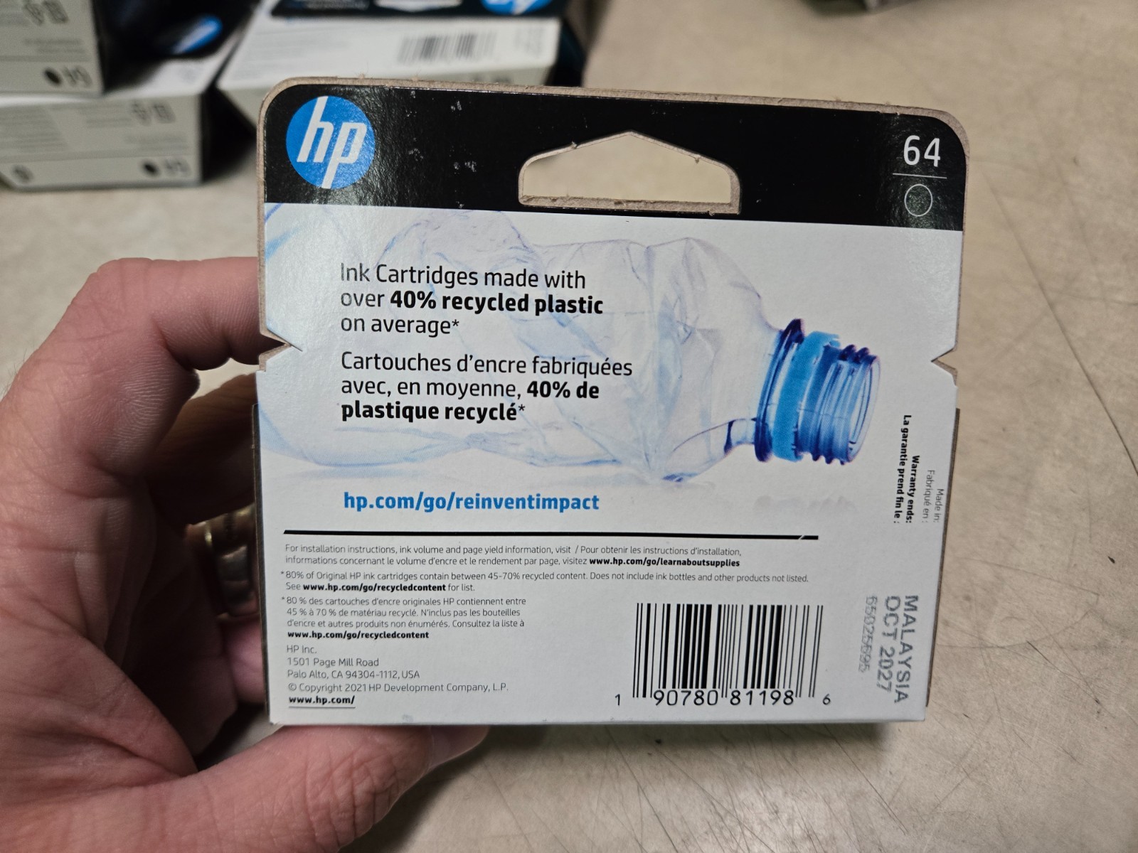 HP 64 BLACK INK CARTRIDGE EXP OCT 2027 Factory sealed Genuine!