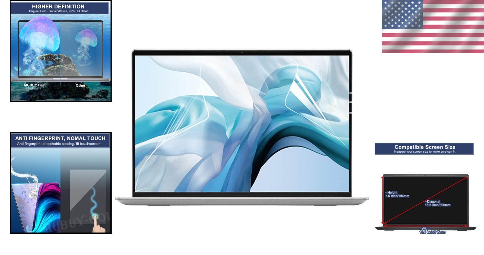 High Definition 15.6″ Laptop Screen Protector – 5H Scratch Resistance (2-Pack)