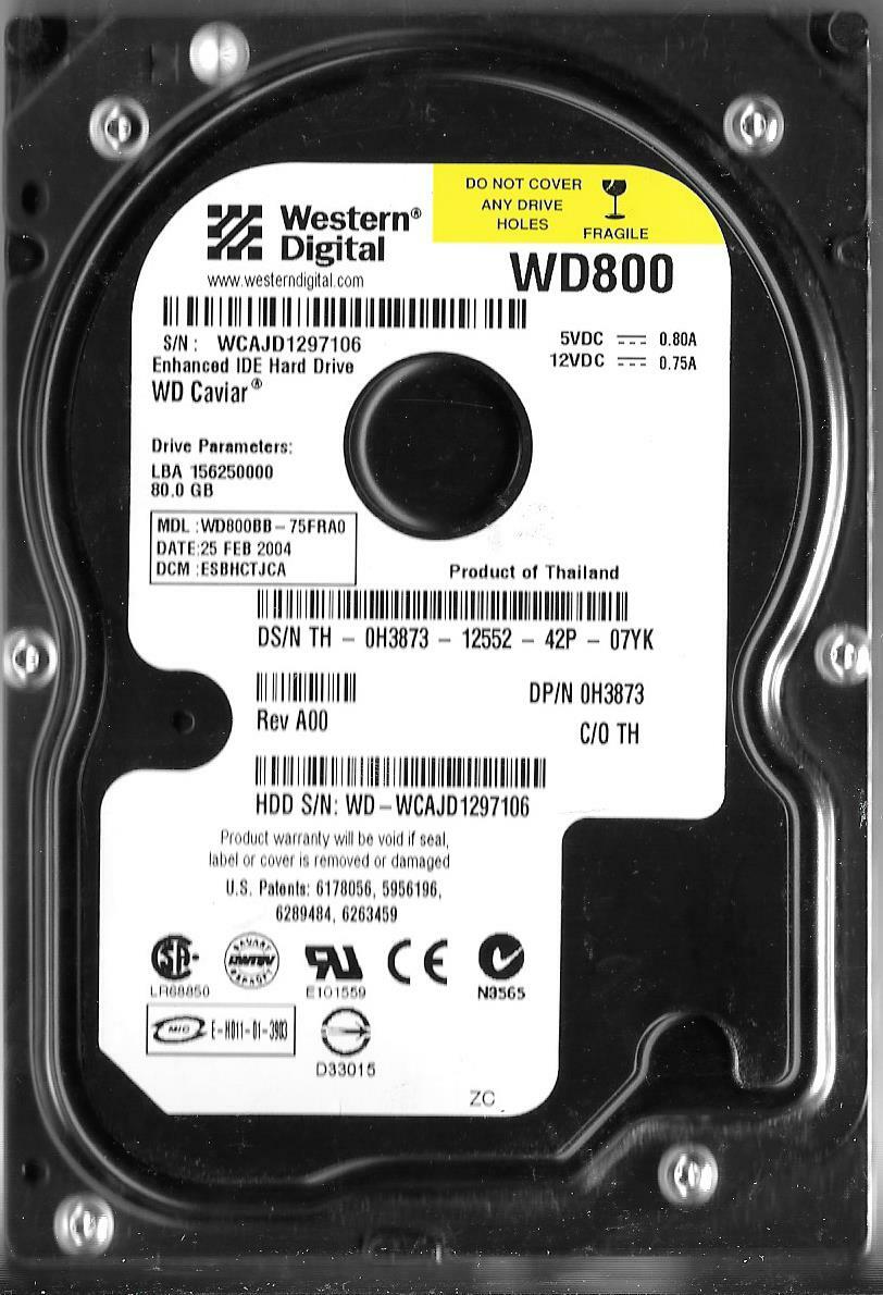 Western Digital WD800BB-75FRA0 80GB IDE Hard Drive DCM: ESBHCTJCA