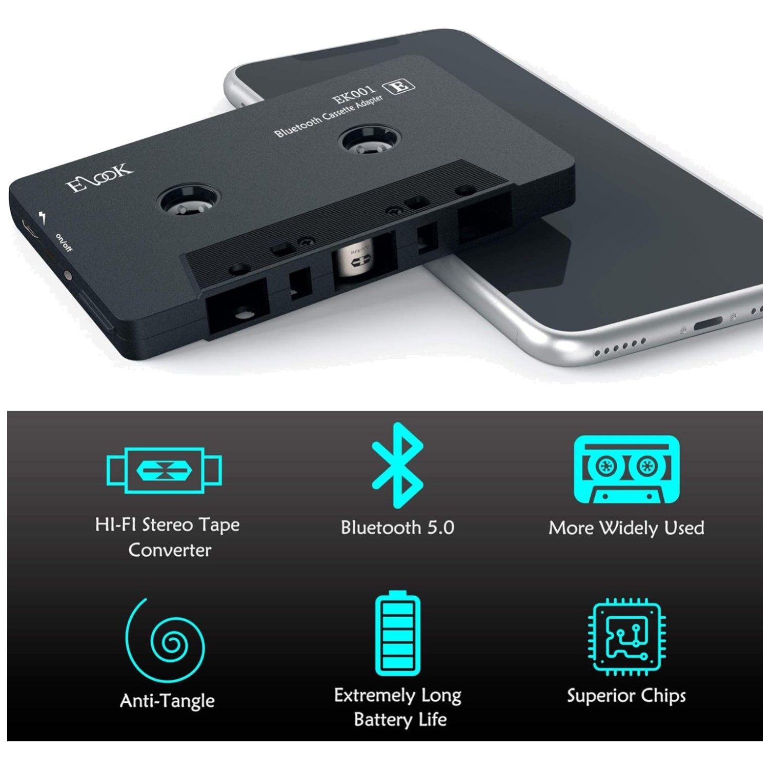 Vintage Car Audio Cassette Receiver with Bluetooth 5.0