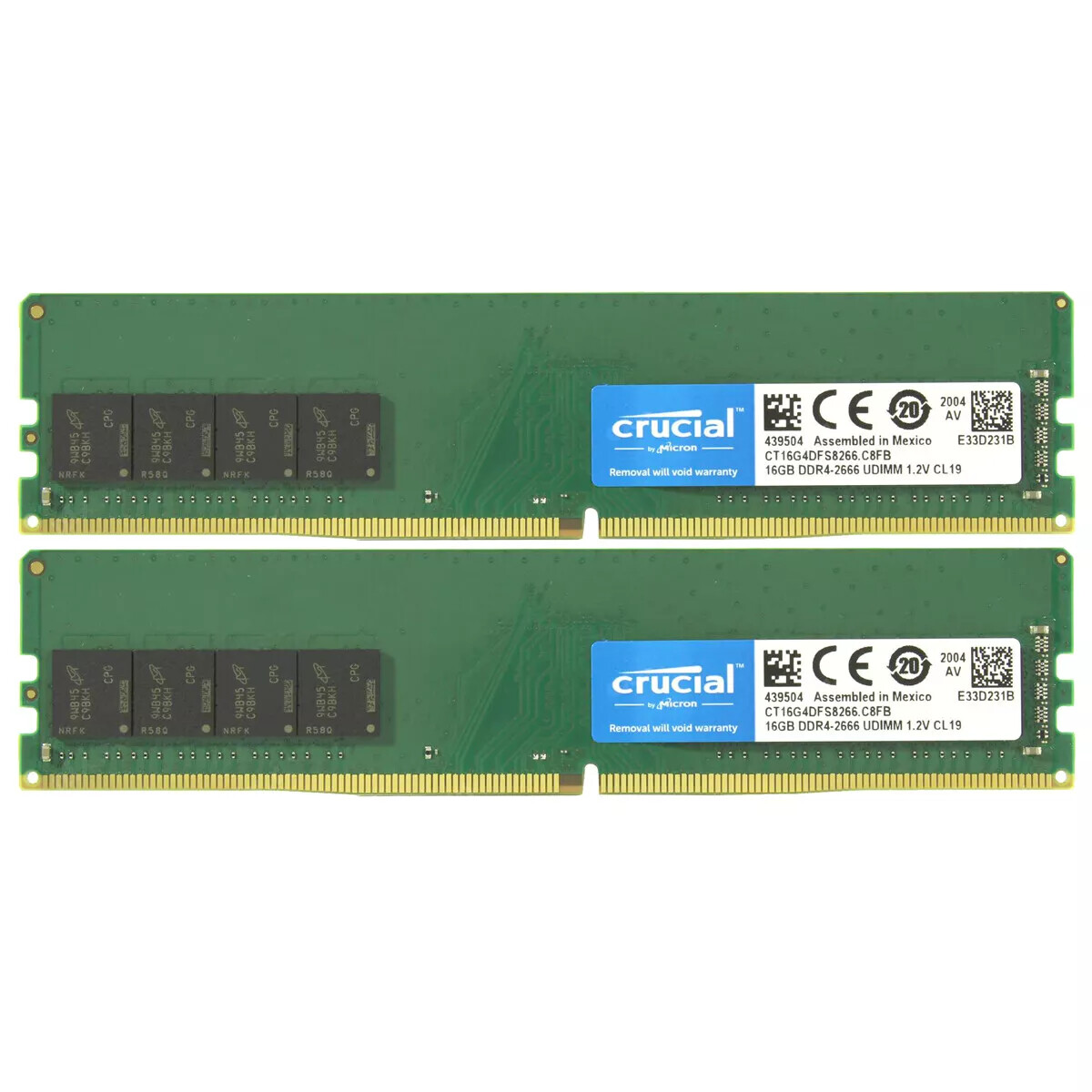 Crucial Kit 32GB (2x 16GB) 2666MHz DDR4 UDIMM 1Rx8 Desktop Memory CT16G4DFS8266