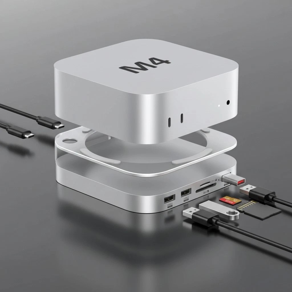 9-in-1 Mac Mini Hub & SSD Enclosure – Perfect for M4 Pro Setup, Silver Finish